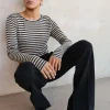 By bar Tops & Shirts<basic ls stripe top | chalk