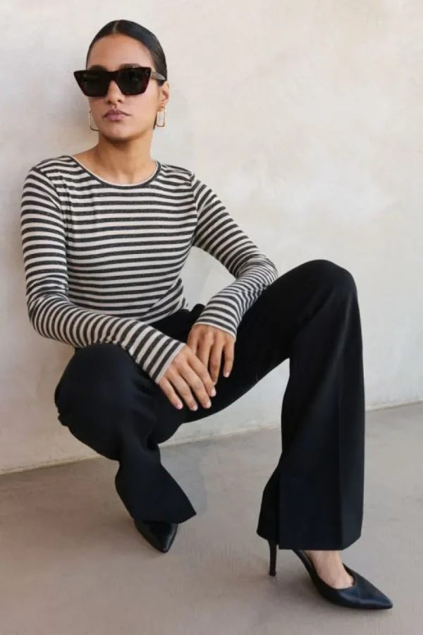 By bar Tops & Shirts<basic ls stripe top | chalk