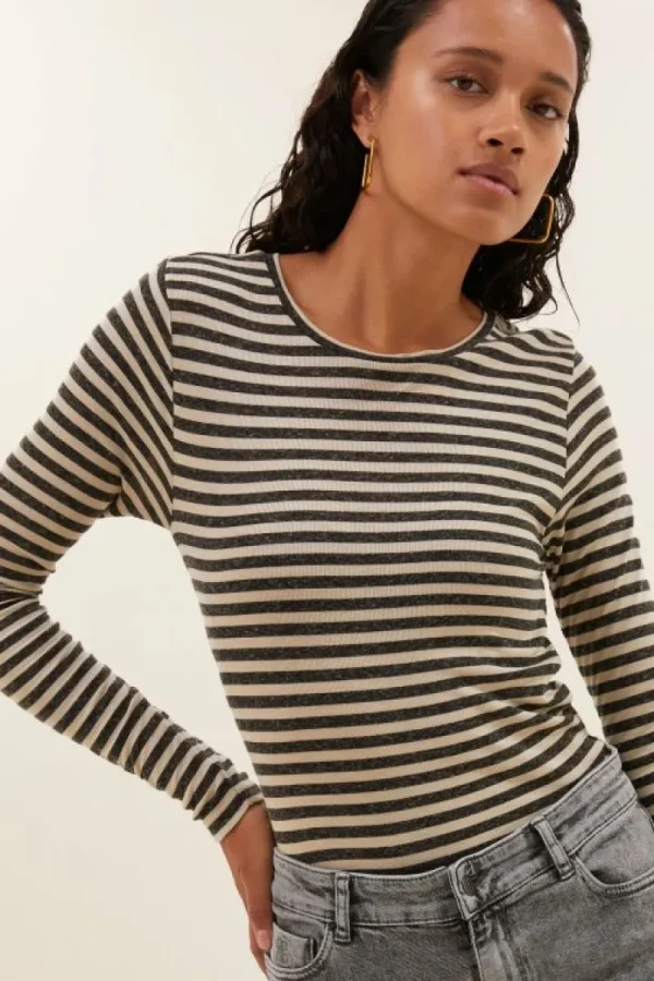 By bar Tops & Shirts<basic ls stripe top | chalk