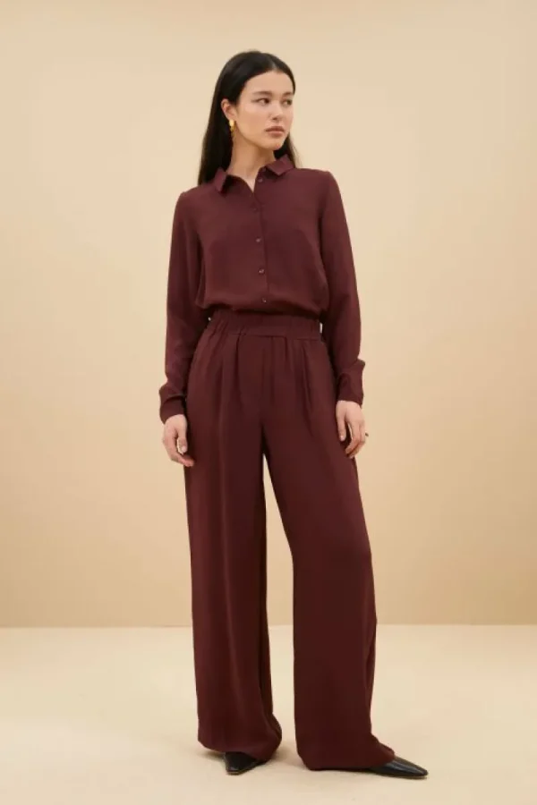 By bar Broeken<benji satin stripe pants | pecan