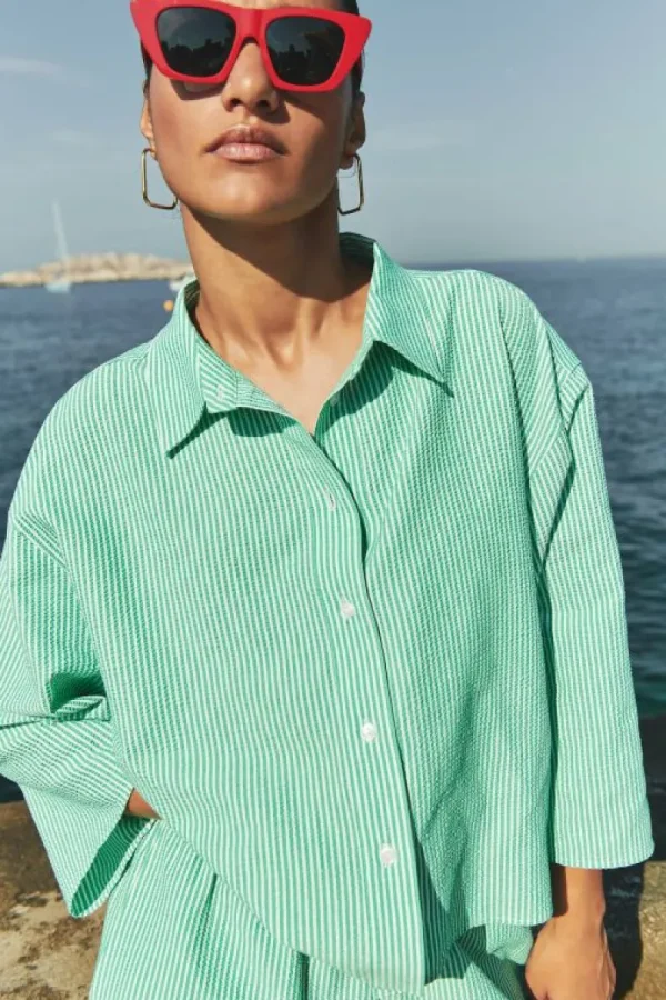 By bar Blouses<bernie blouse | green seer stripe