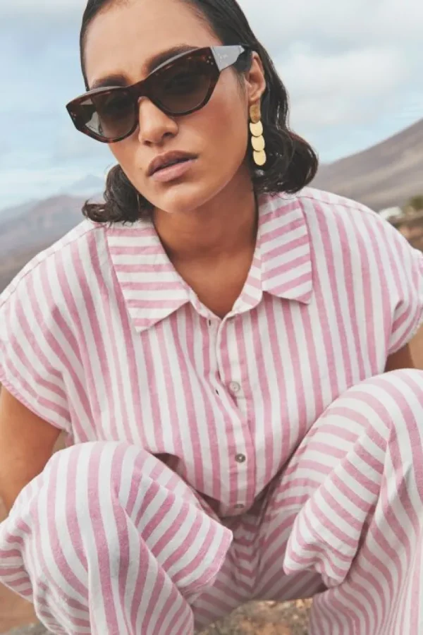 By bar Blouses<bieke linen stripe blouse | bubblegum