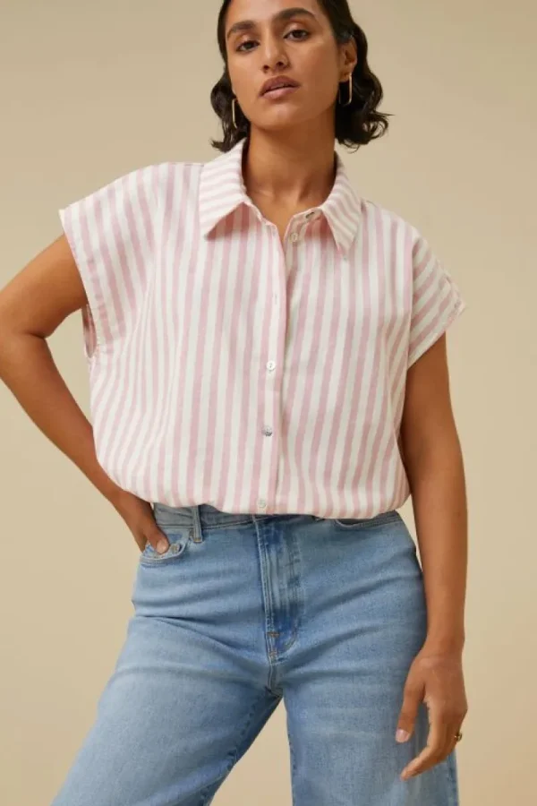 By bar Blouses<bieke linen stripe blouse | bubblegum