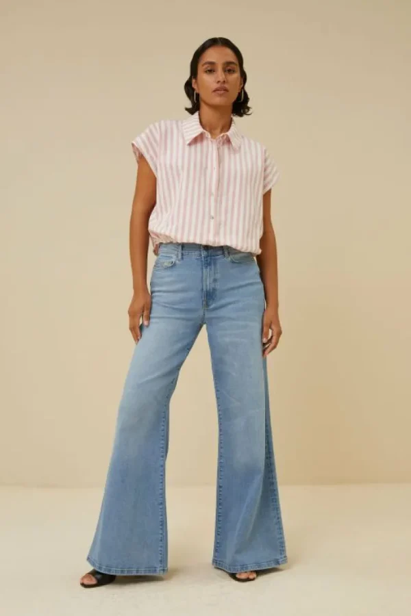 By bar Blouses<bieke linen stripe blouse | bubblegum