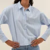 By bar Blouses<elvie stripe chambray blouse | light blue stripe