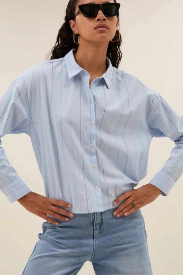 By bar Blouses<elvie stripe chambray blouse | light blue stripe