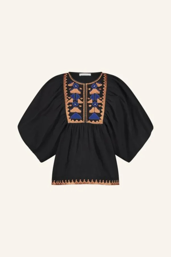 By bar Blouses<gabie embroidery blouse | jet black