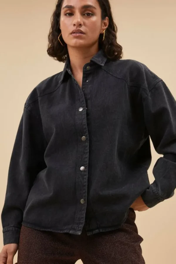 By bar Blouses<mae twill blouse | jet black