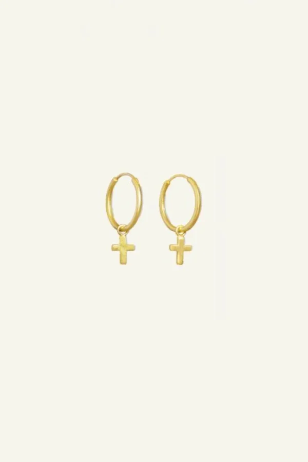 By bar Oorbellen<PD cross round earring | gold