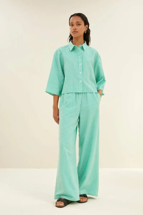 By bar Broeken<randy green stripe pants | green seer stripe