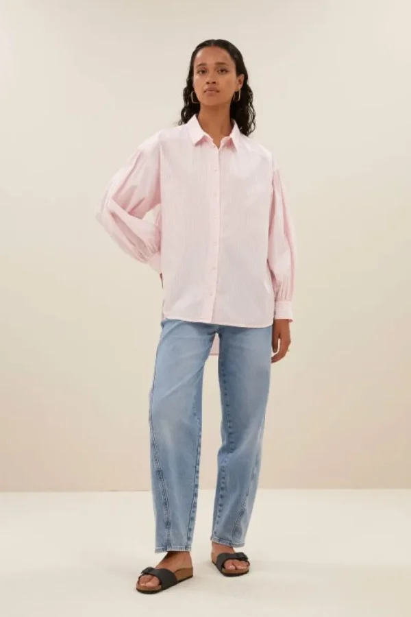 By bar Blouses<sarah pink pinstripe blouse | pink pin stripe