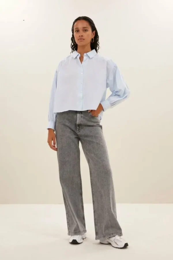 By bar Blouses<sarah short chambray blouse | light blue