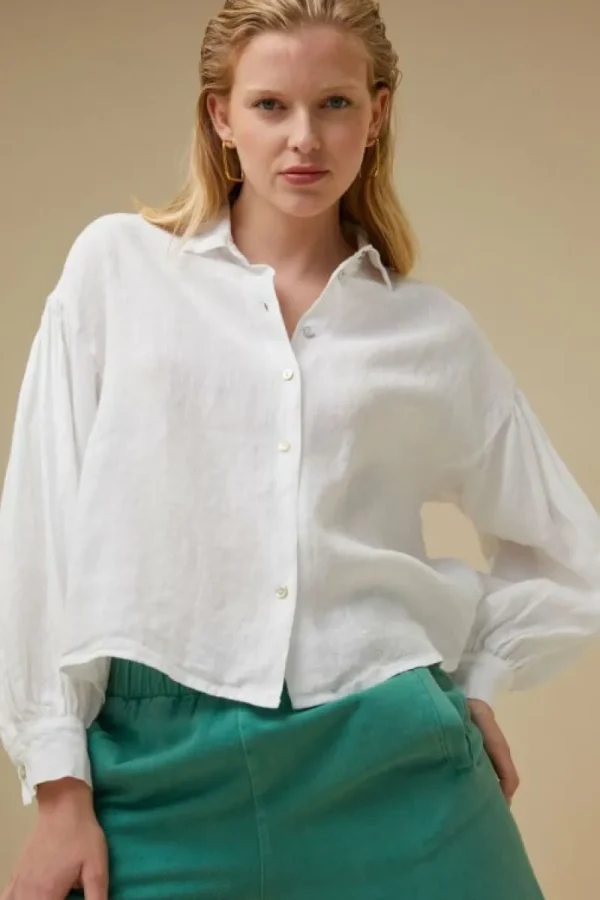 By bar Blouses<sarah short linen blouse | bright white