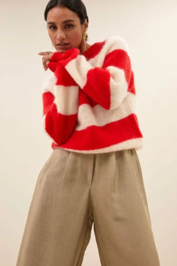 By bar Truien<sian stripe pullover | lipstick red stripe