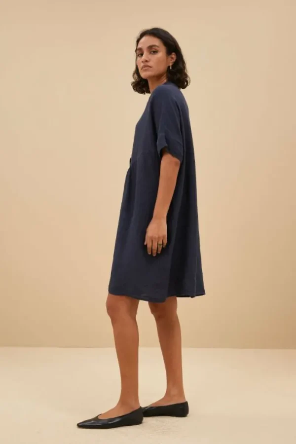 By bar Jurken<tais linen dress | midnight