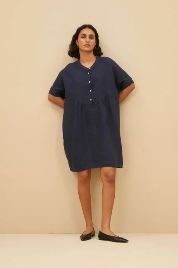 By bar Jurken<tais linen dress | midnight