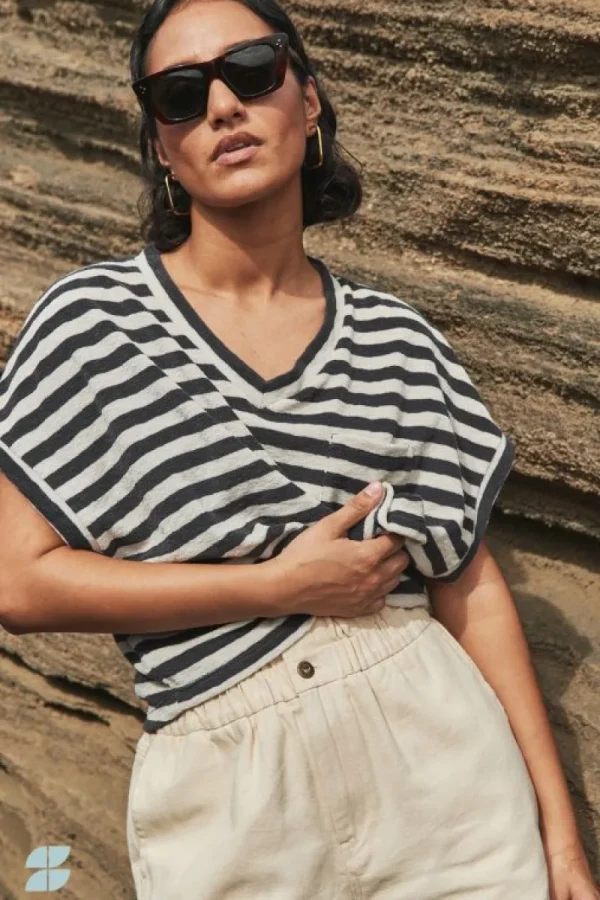 By bar Tops & Shirts<tammie slub stripe top | jet black