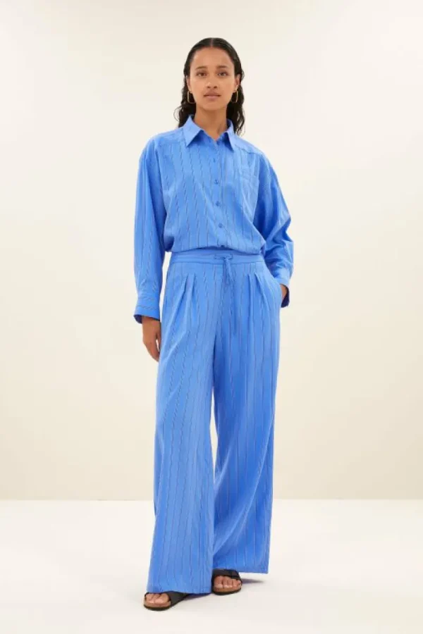 By bar Broeken<uma stripe pants | vivid blue stripe