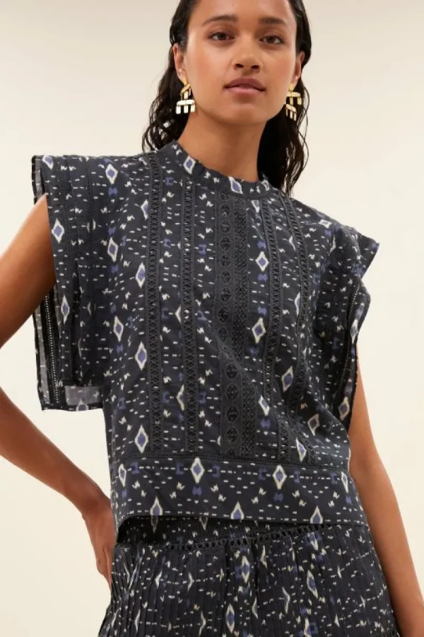 By bar Blouses<xena midnight ikat blouse | midnight ikat