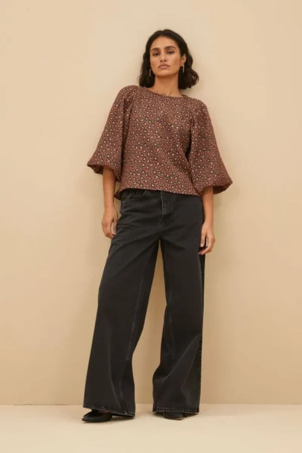 By bar Blouses<zasu jacquard blouse | brown panter print