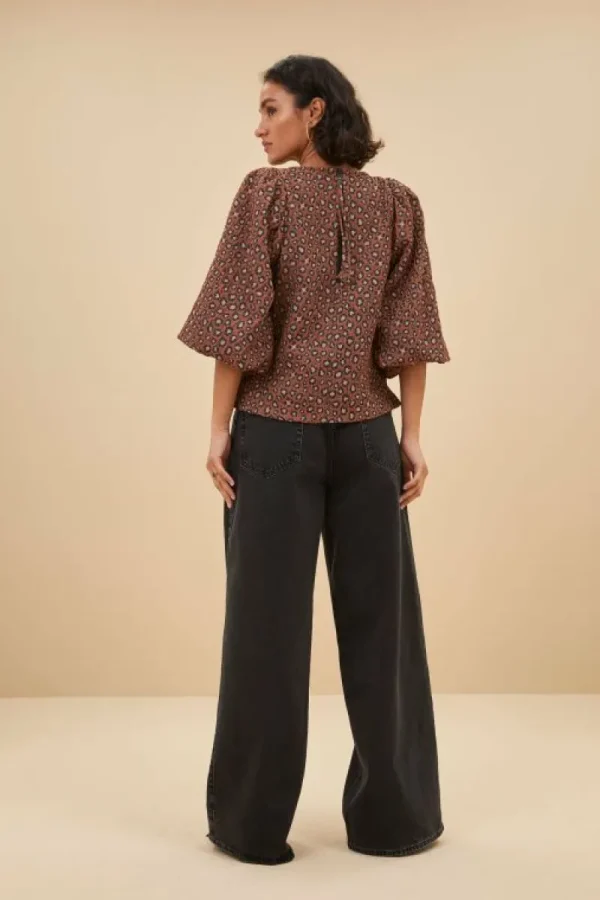 By bar Blouses<zasu jacquard blouse | brown panter print