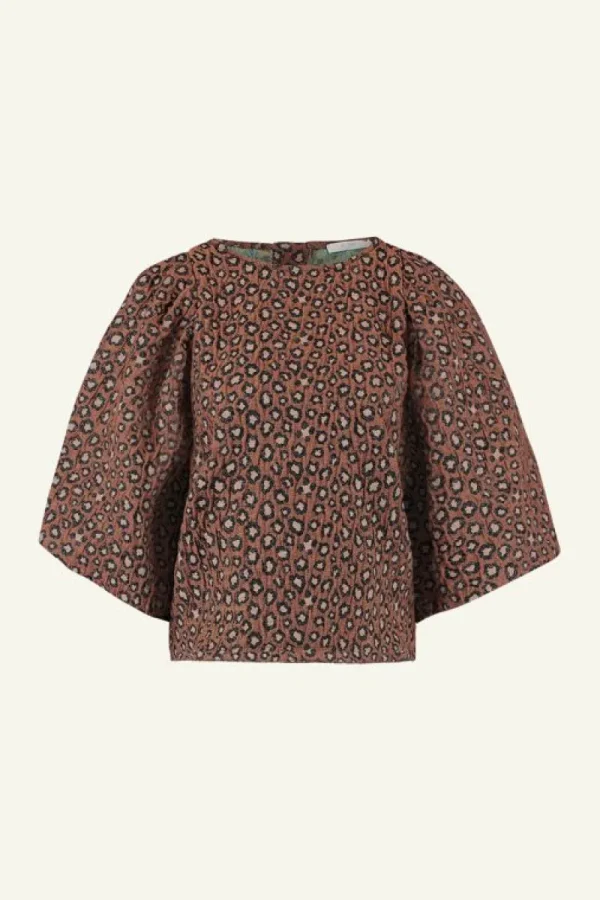 By bar Blouses<zasu jacquard blouse | brown panter print